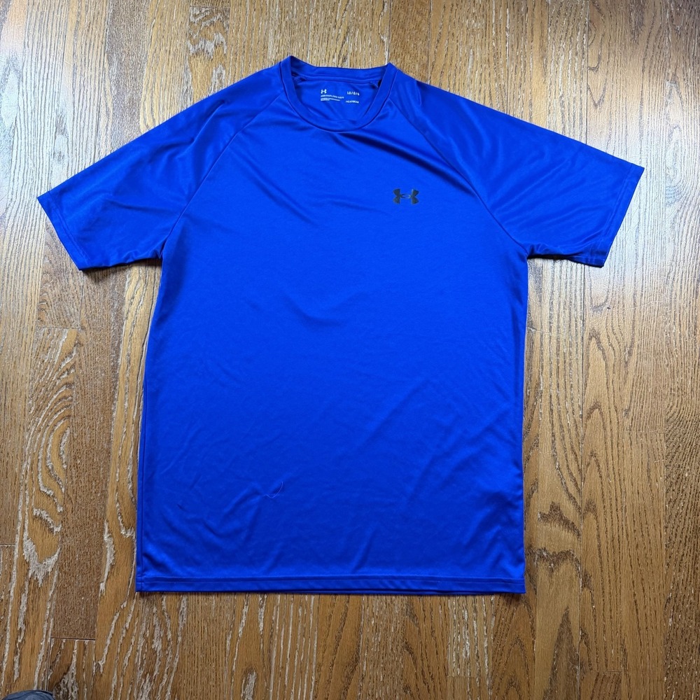 Under Armour HeatGear Shirt Mens Large Blue Short Sleeve Loose Fit Performance